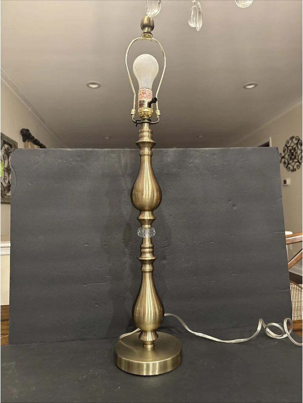 Brushed Gold Candlestick Table Lamp With Crystal Accent 30.5